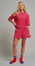 Ribbed Knit Boxy Tee and Shorts Lounge Set in RED WHITE - Women's Short Sets | Urban Daizy