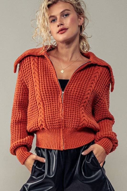 Urban Daizy Textured Cable Knit Sailor Jacket Beige-Buff Jacket - Women's (UDZ-OT-00317) – alternate view 12