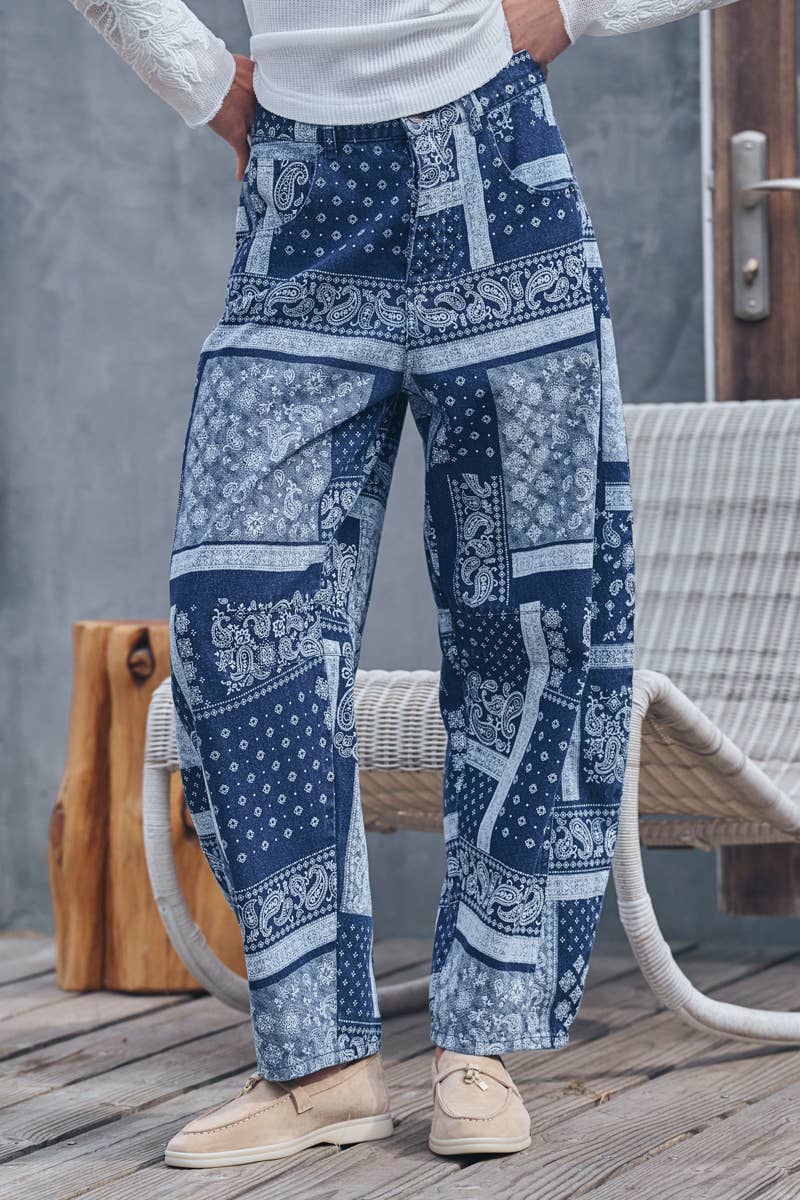 Urban Daizy Paisley Bandana Print Relaxed Fit Jeans Blue Jeans - Women's (UDPT0139) – alternate view 6