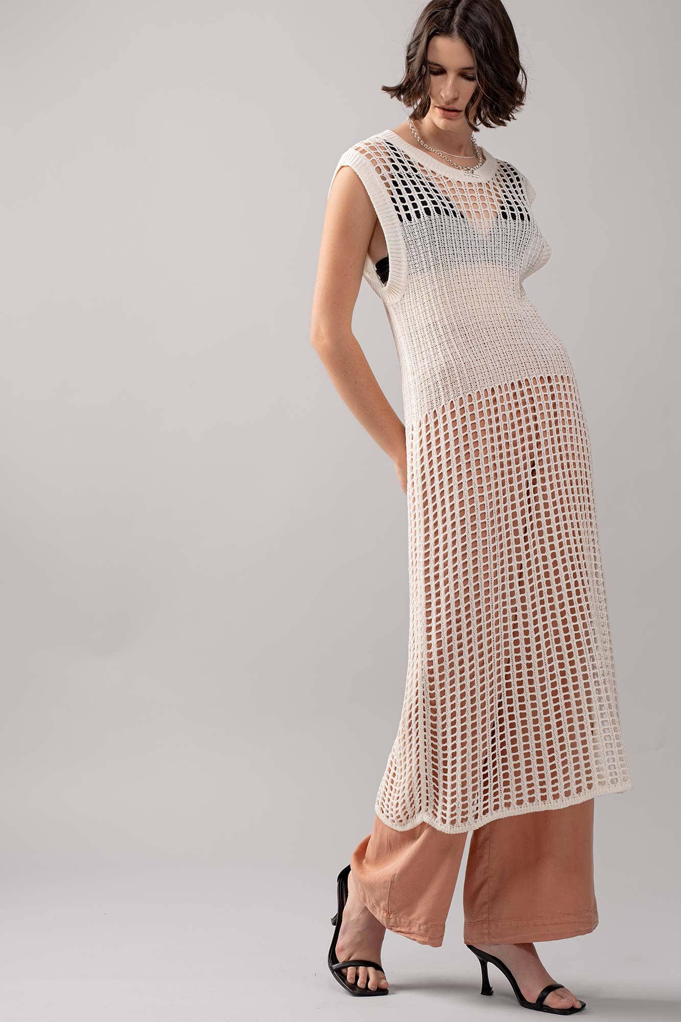 Urban Daizy Crochet Knit Hollow Out Cap Sleeve Maxi Dress Black Dress - Women's (UDZ-DR-00126) – alternate view 8