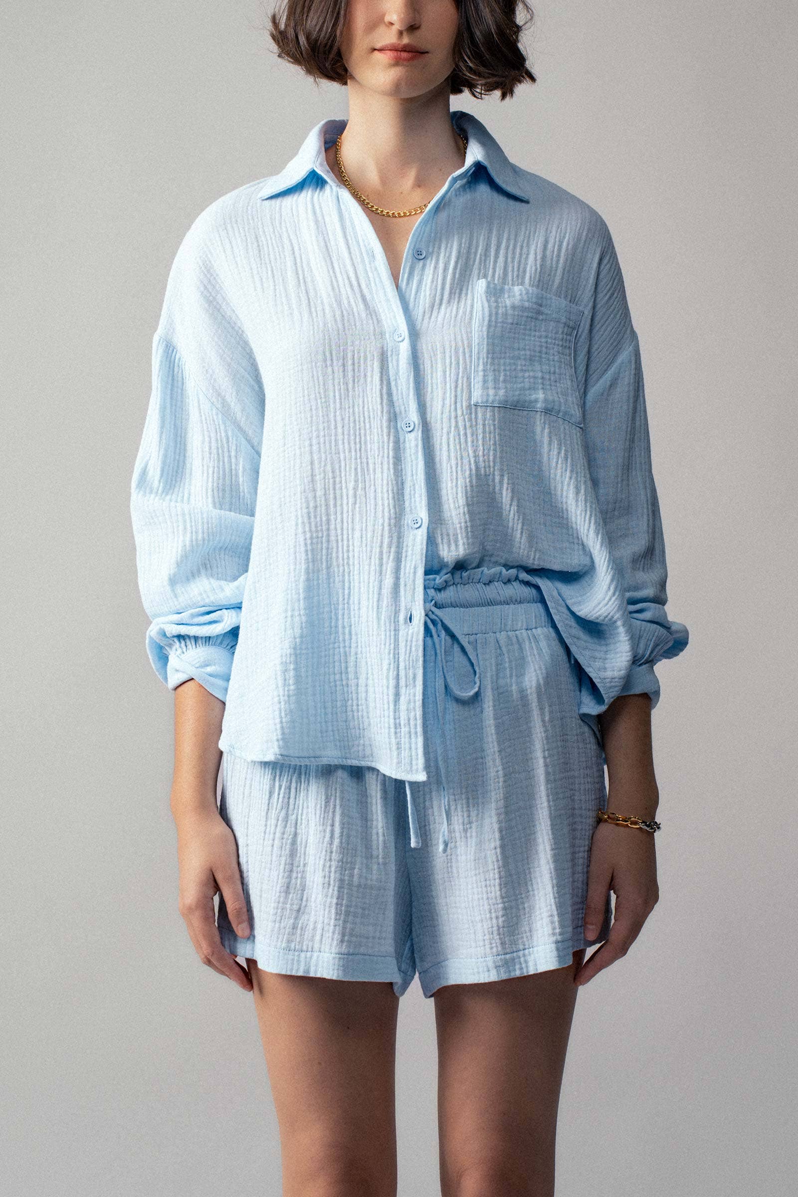 Urban Daizy Crinkle Cotton Gauze Resort Button-Up Set Brown Lounge Set - Women's (UDZ-DR-00388) – alternate view 26