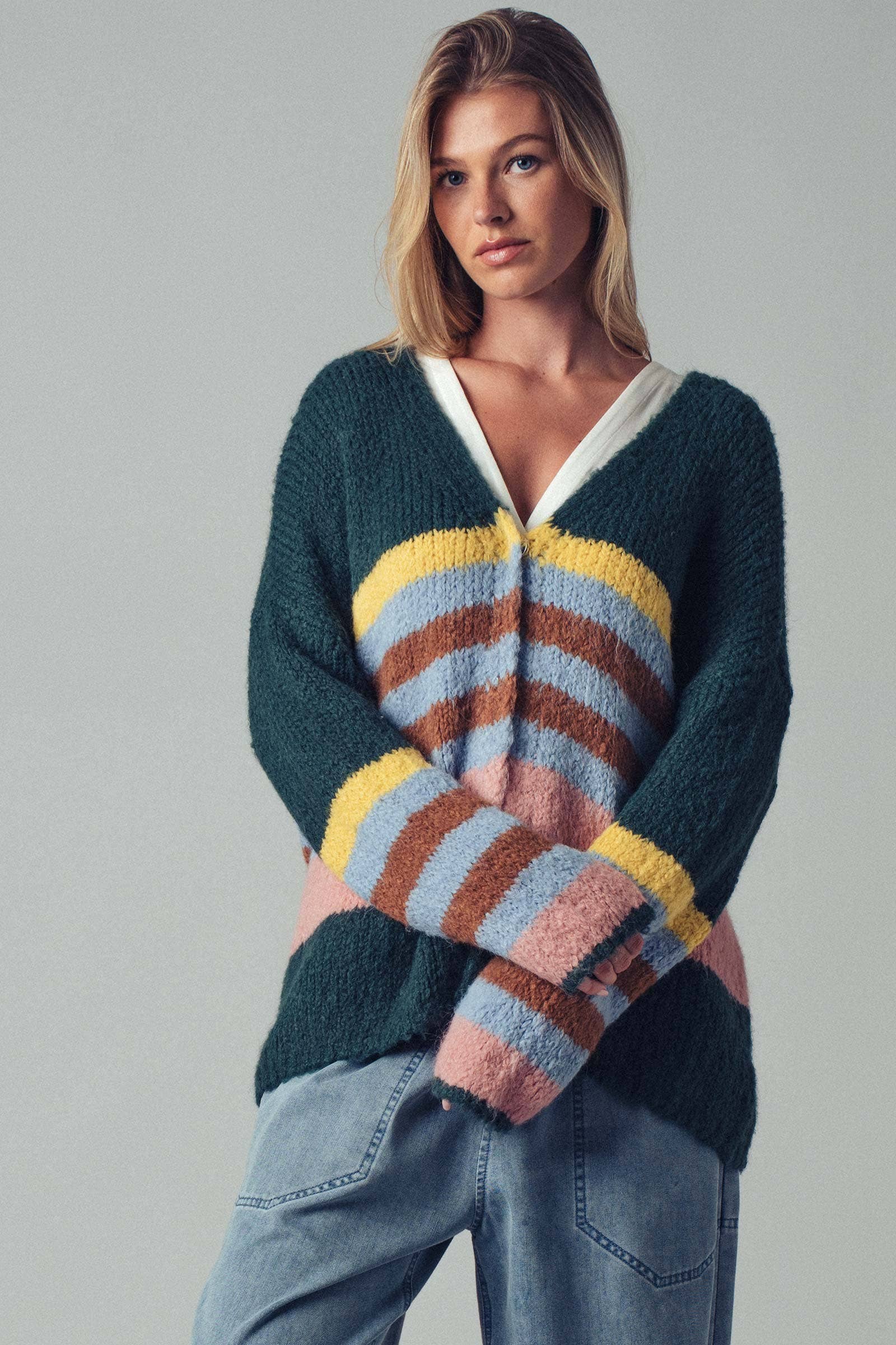 Urban Daizy Boho Stripe Cardigan Cream-Multi Cardigan - Women's (UDZ-KN-00358) – alternate view 10