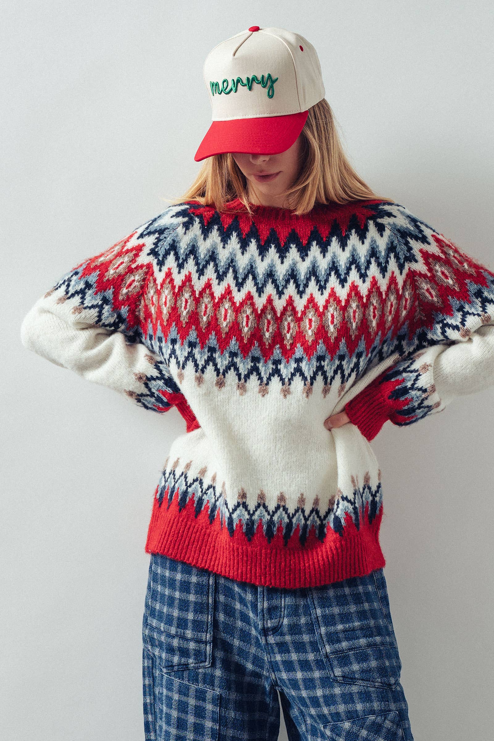Urban Daizy Fair Isle Wool Blend Sweater Top Green-Multi Knit Sweater - Women's (UDZ-KN-00652) – alternate view 7