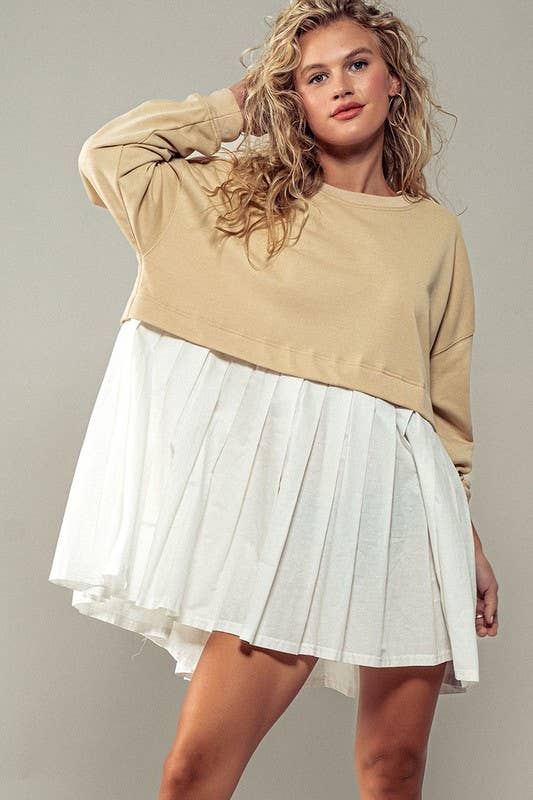 Urban Daizy Pleated Skirt Layered Statement Sweater Dress Rust Dress - Women's (UDZ-DR-00306) – alternate view 3