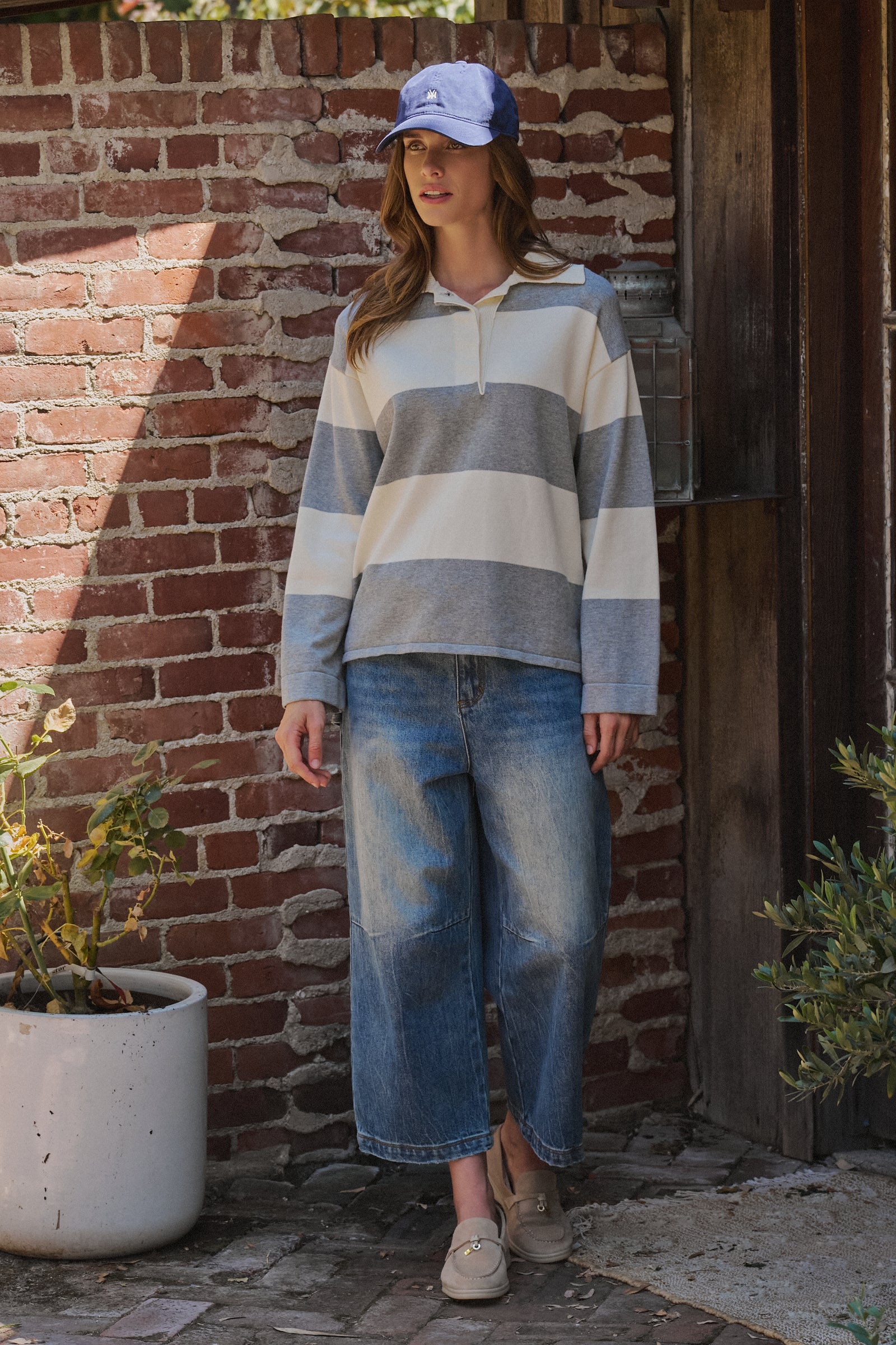 Striped Knit Rugby Polo Sweater