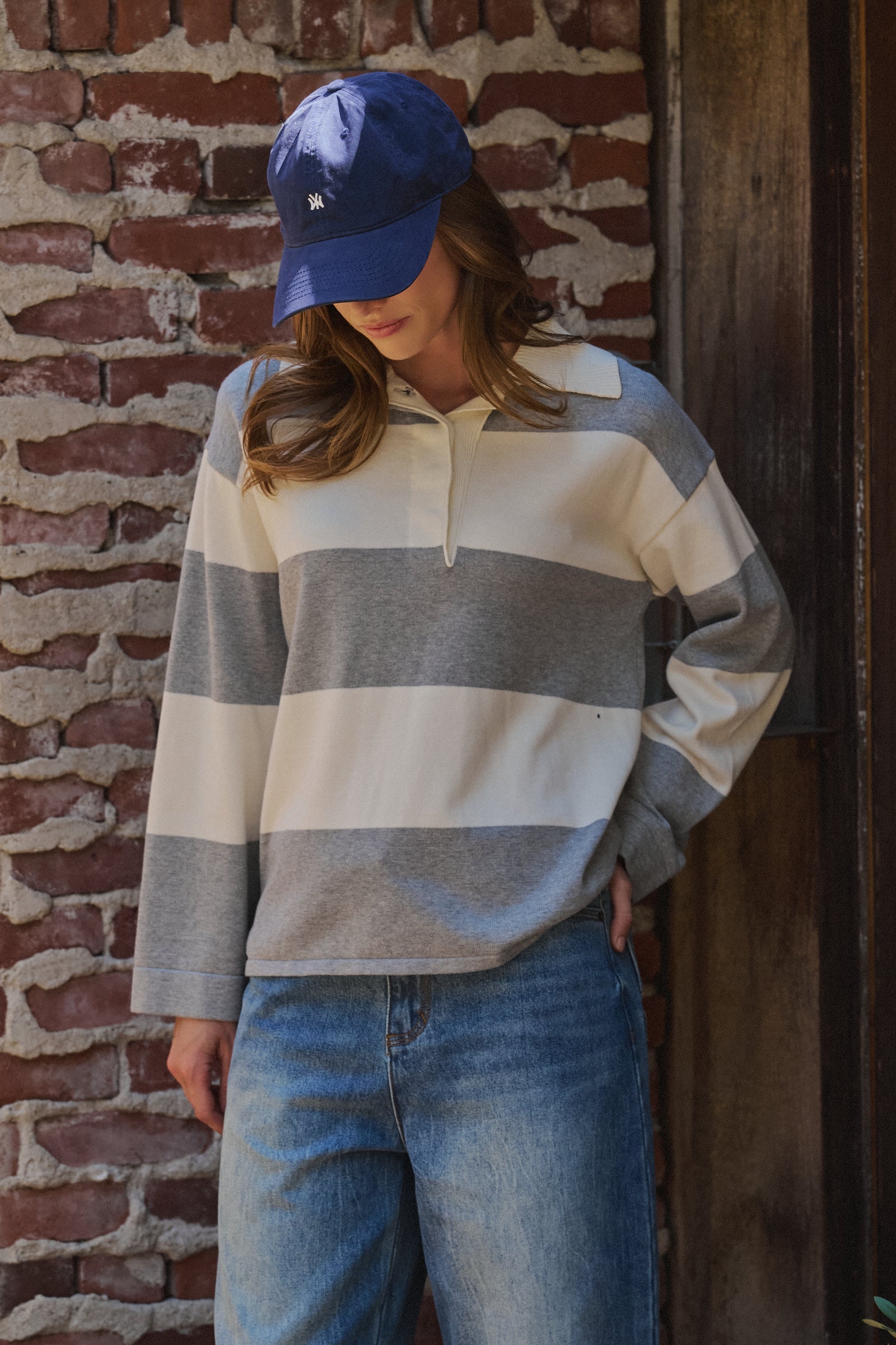 Striped Knit Rugby Polo Sweater