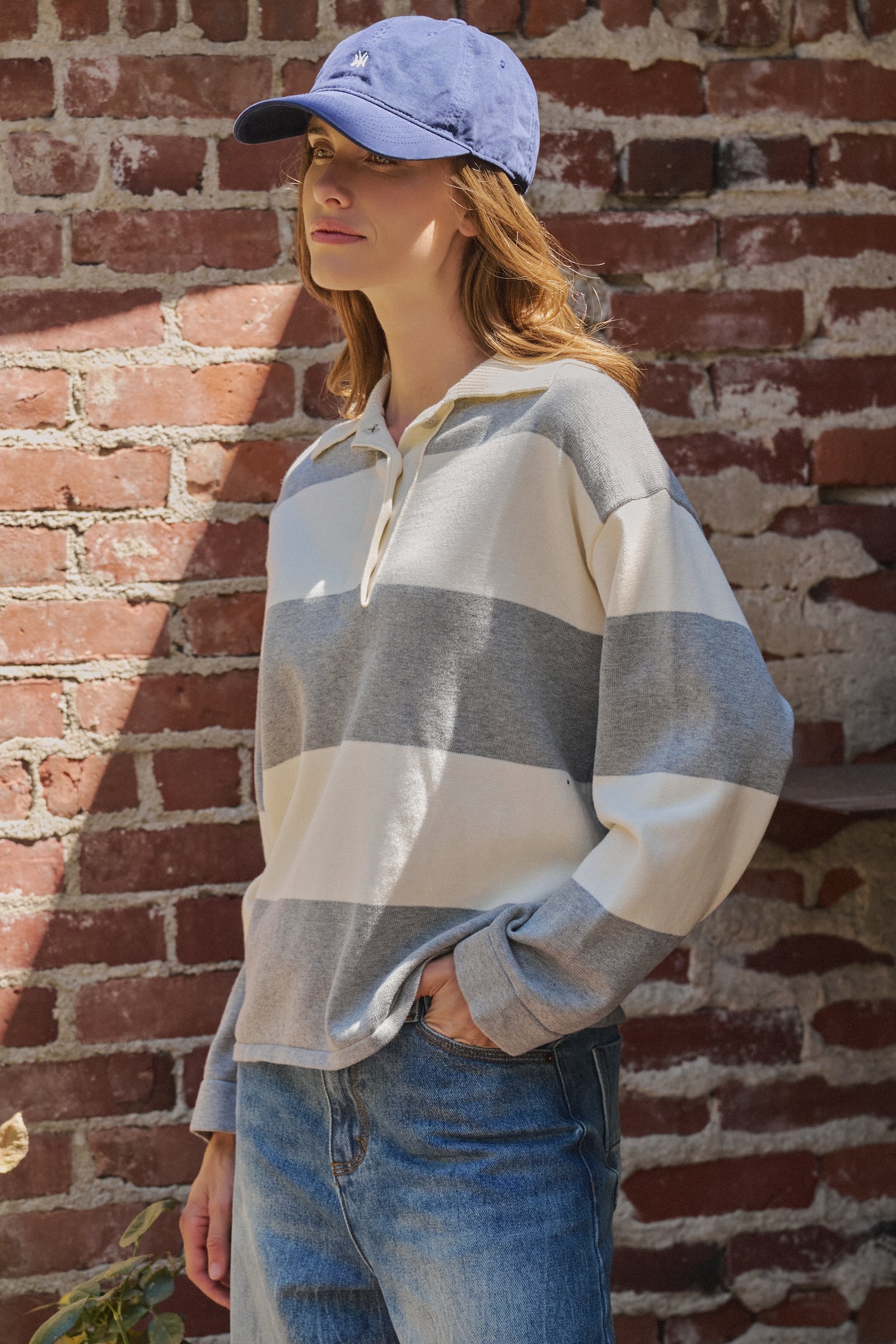Striped Knit Rugby Polo Sweater