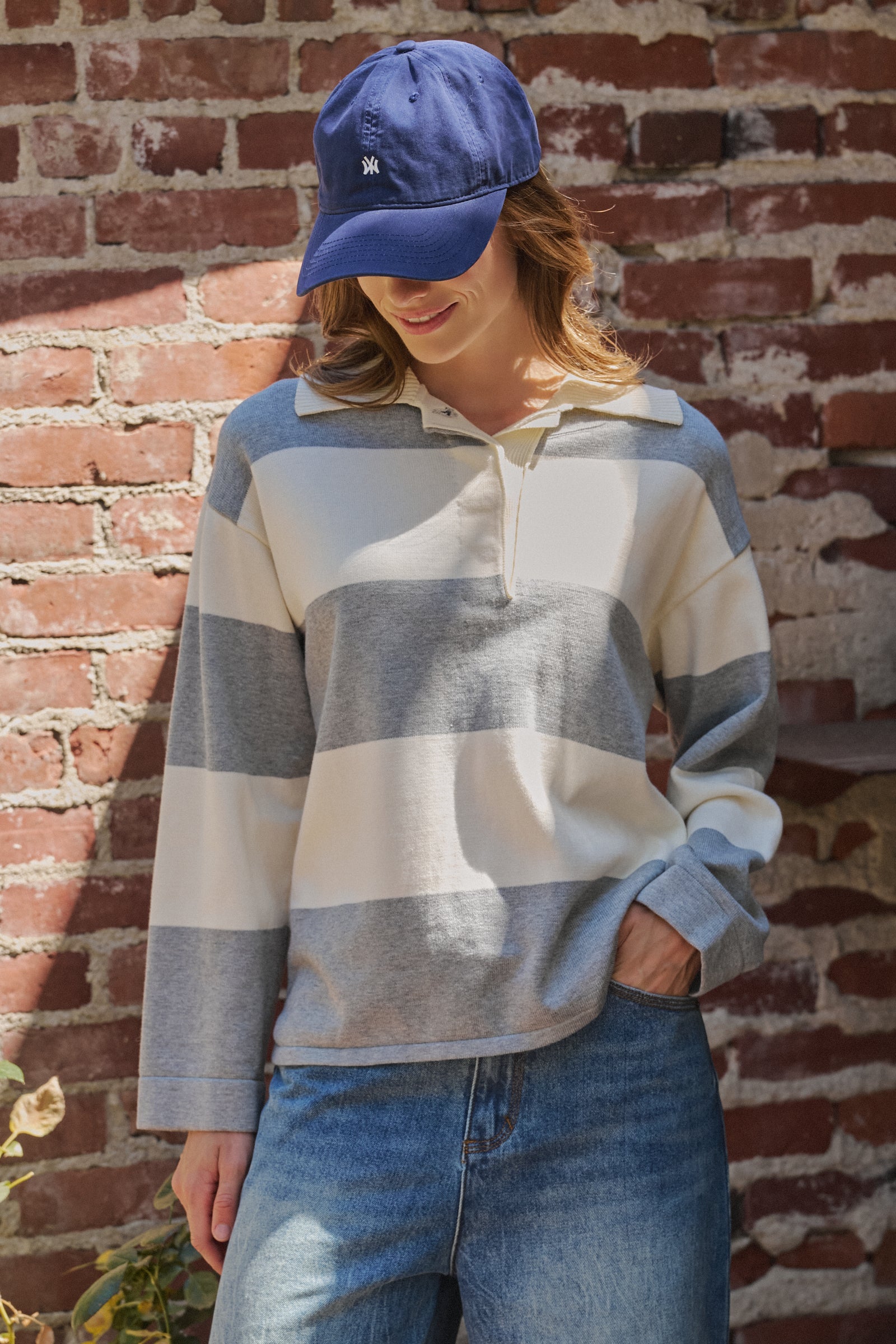 Striped Knit Rugby Polo Sweater