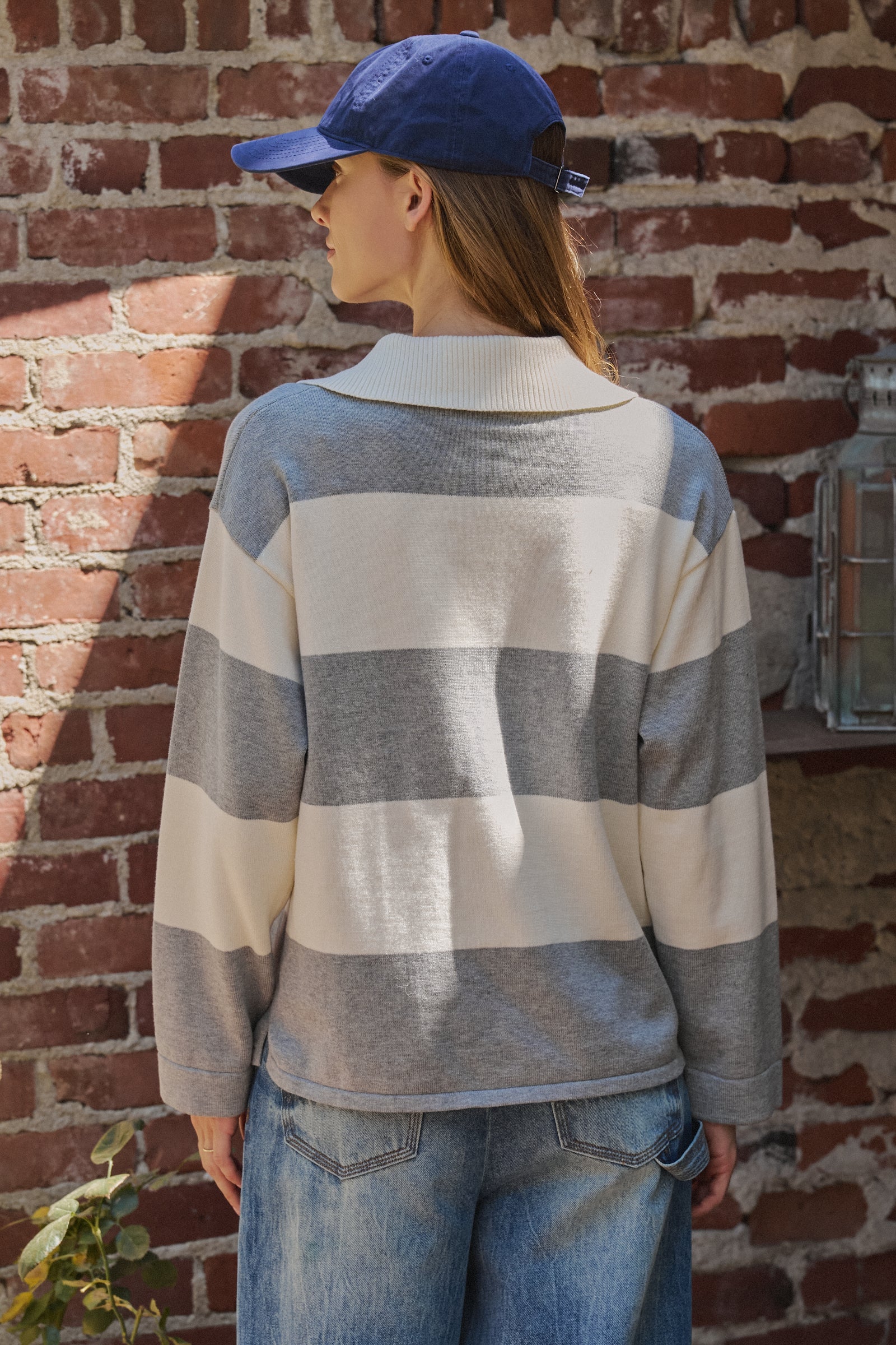Striped Knit Rugby Polo Sweater | wholesale polo - women's | Urban Daizy