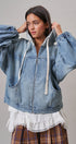 Hooded Denim Zip Up Jacket with French Terry Hood in DENIM - Women's Jackets & Blazers | Urban Daizy