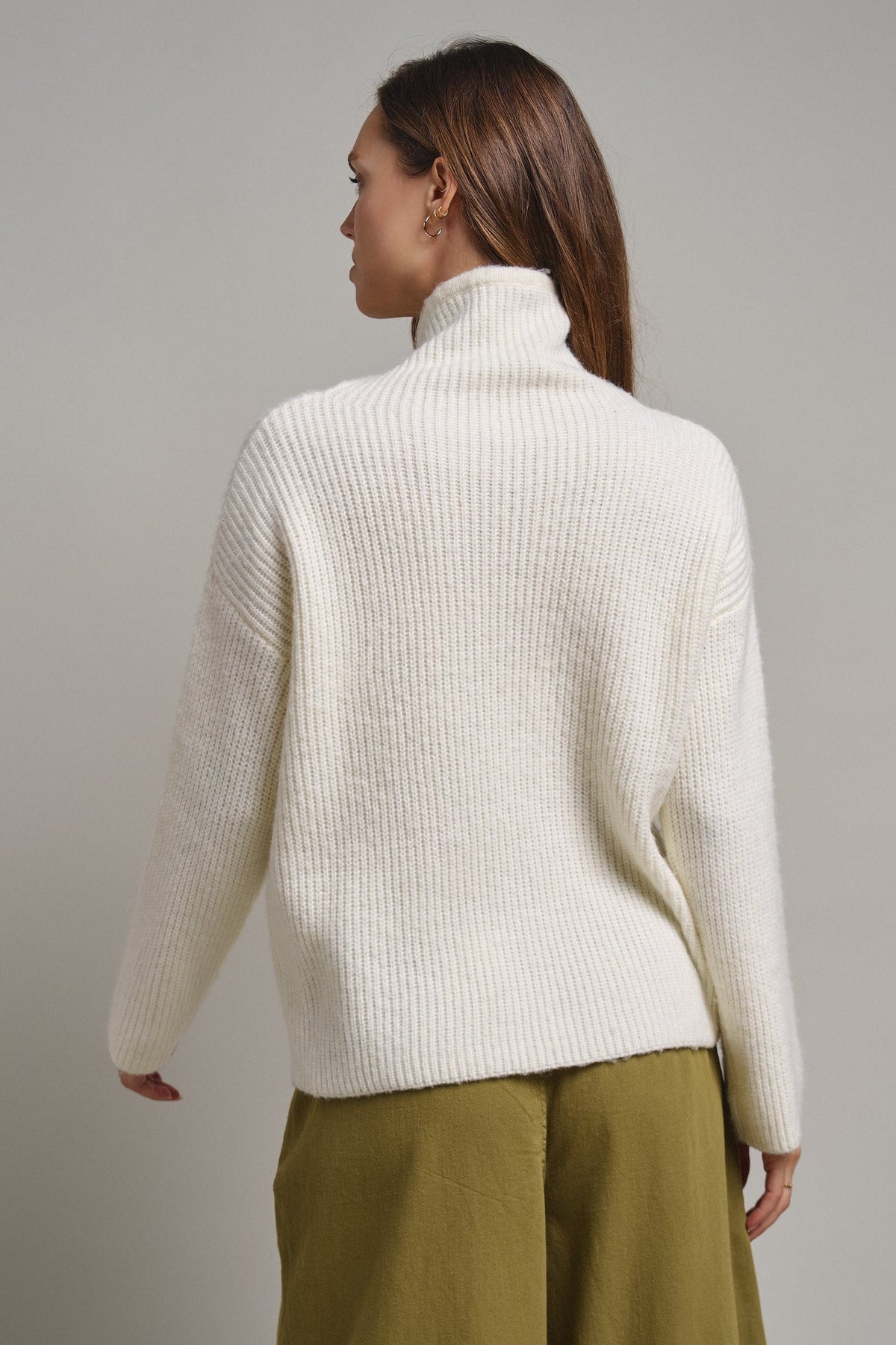 Ribbed Funnel Neck Knit Sweater in IVORY - Women's Sweaters | Urban Daizy