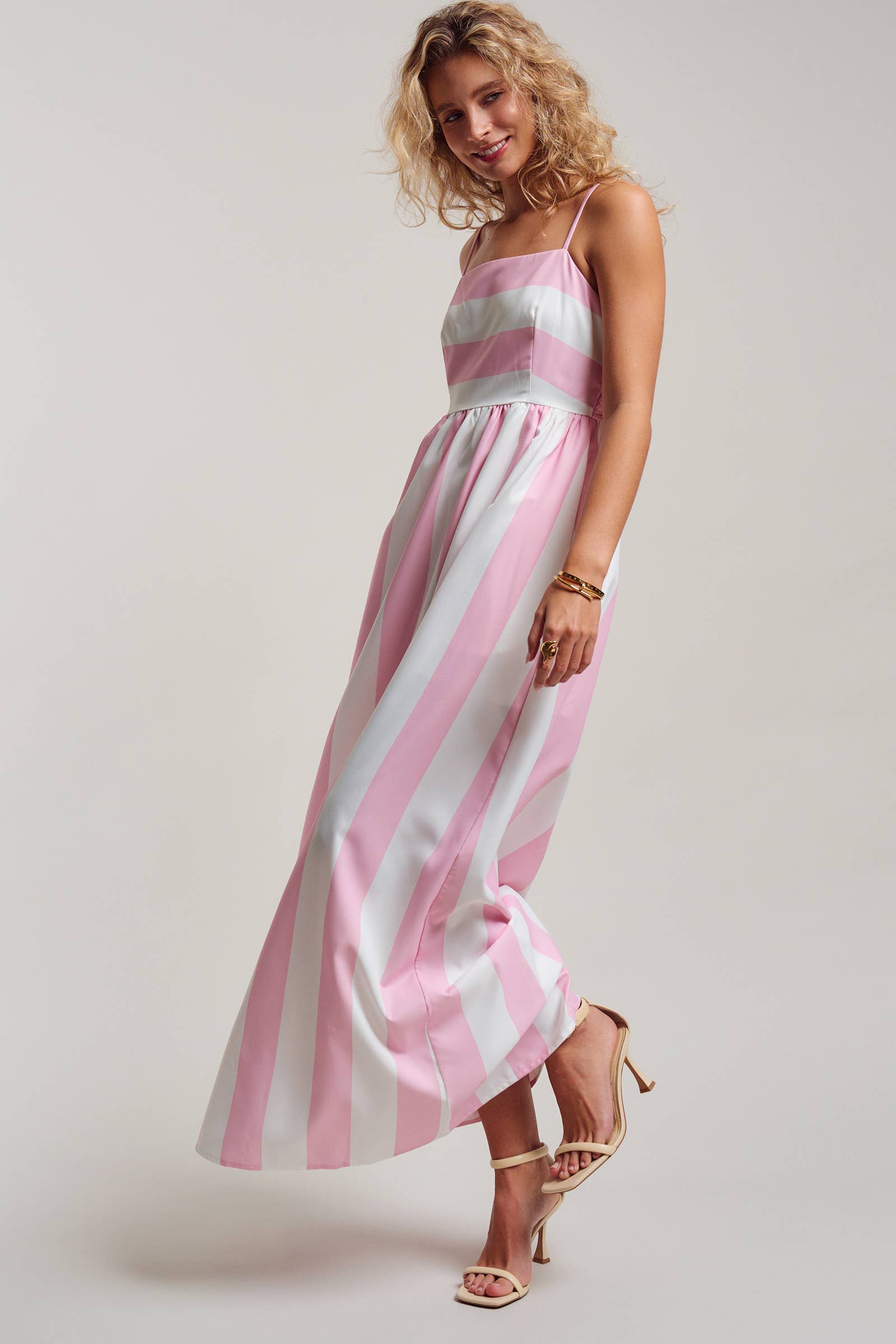 Vertical Stripe Smocked Back Maxi Dress