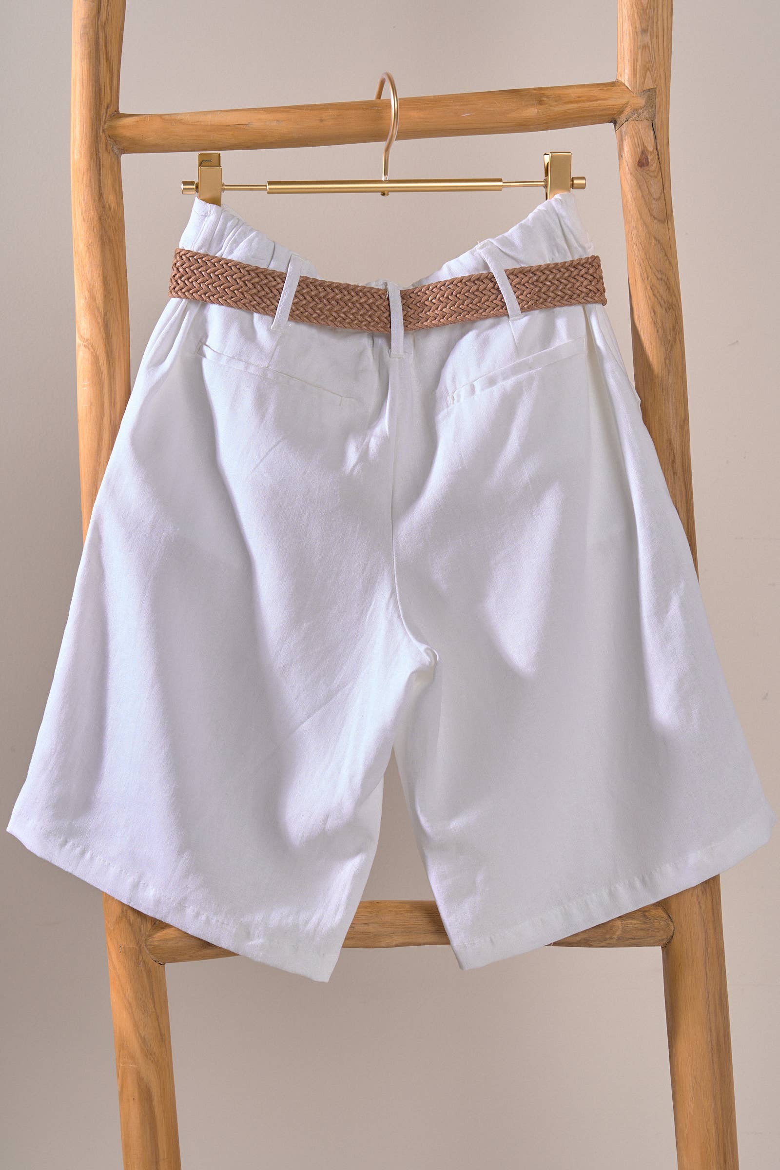 Linen Blend Belted Bermuda Shorts