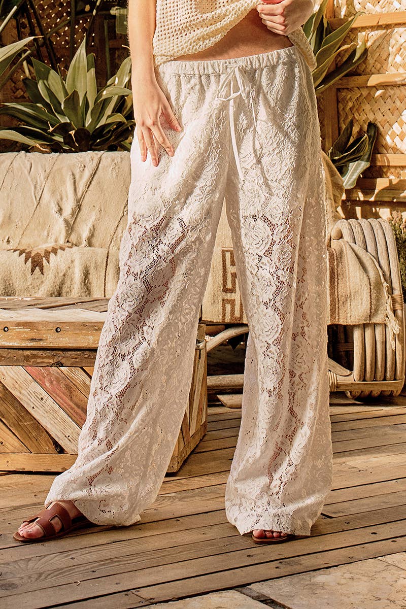 Urban Daizy Floral Lace Wide-Leg Drawstring Pants Black Pants - Women's (UDPT0083-Black) ��� alternate 