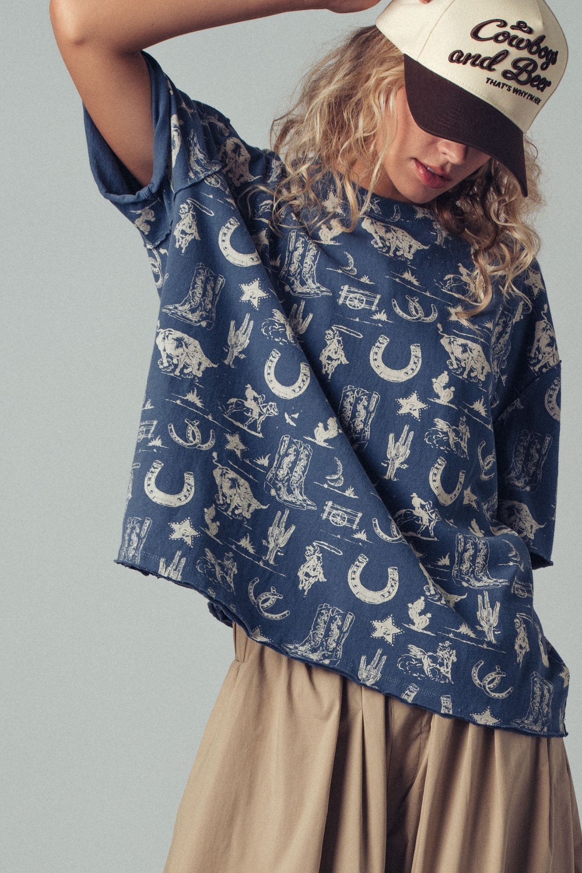Rodeo Charm Print Oversized Tee in BLUE - Women's Graphic T-shirts | Urban Daizy
