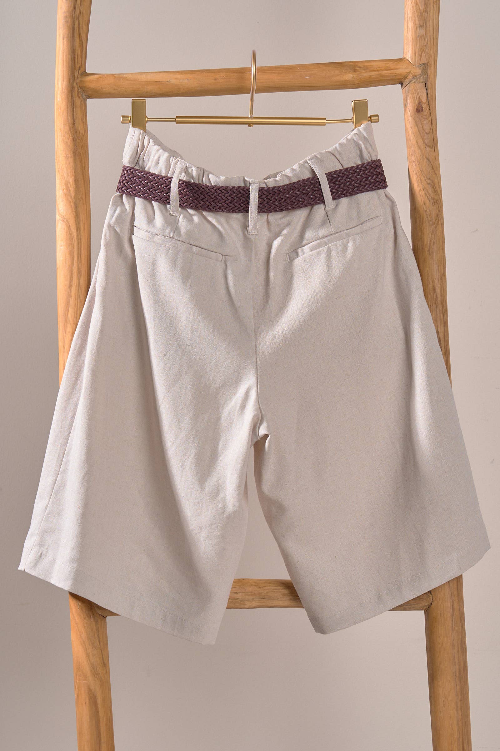 Linen Blend Belted Bermuda Shorts