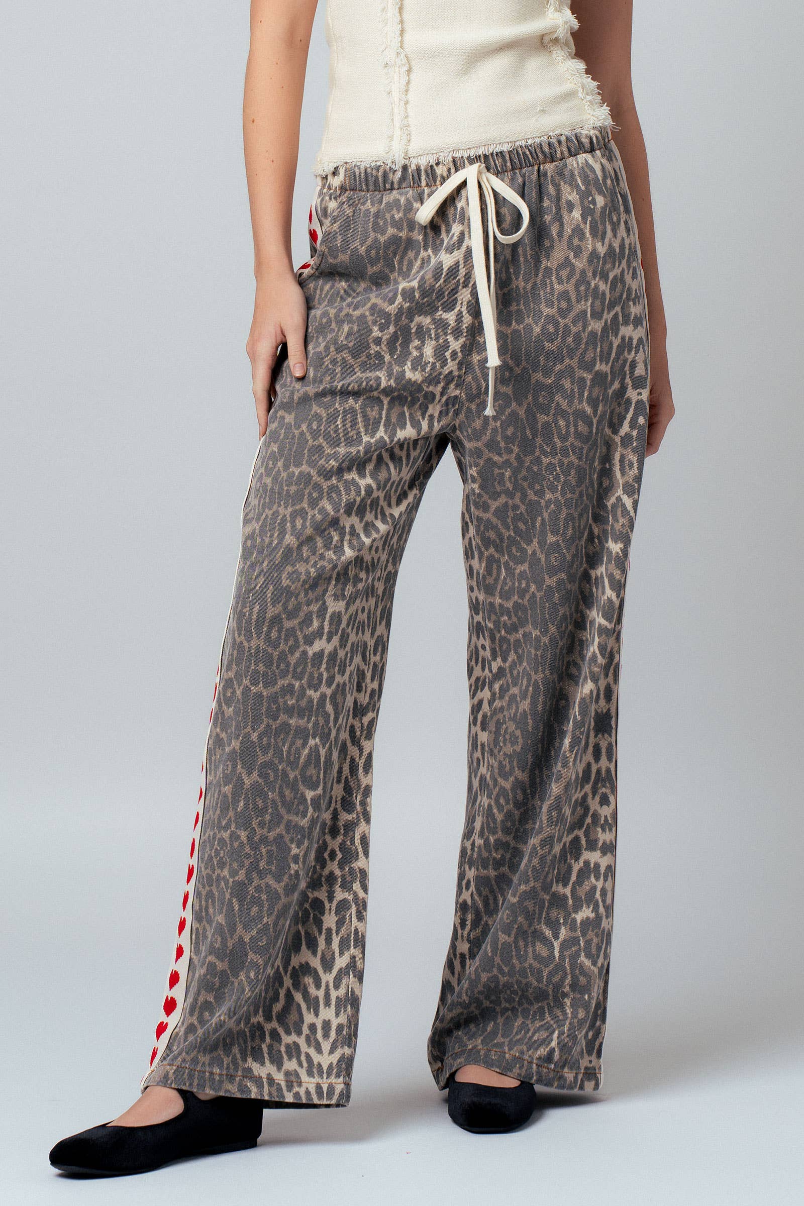 Leopard Print Heart Side Stripe Lounge Pants