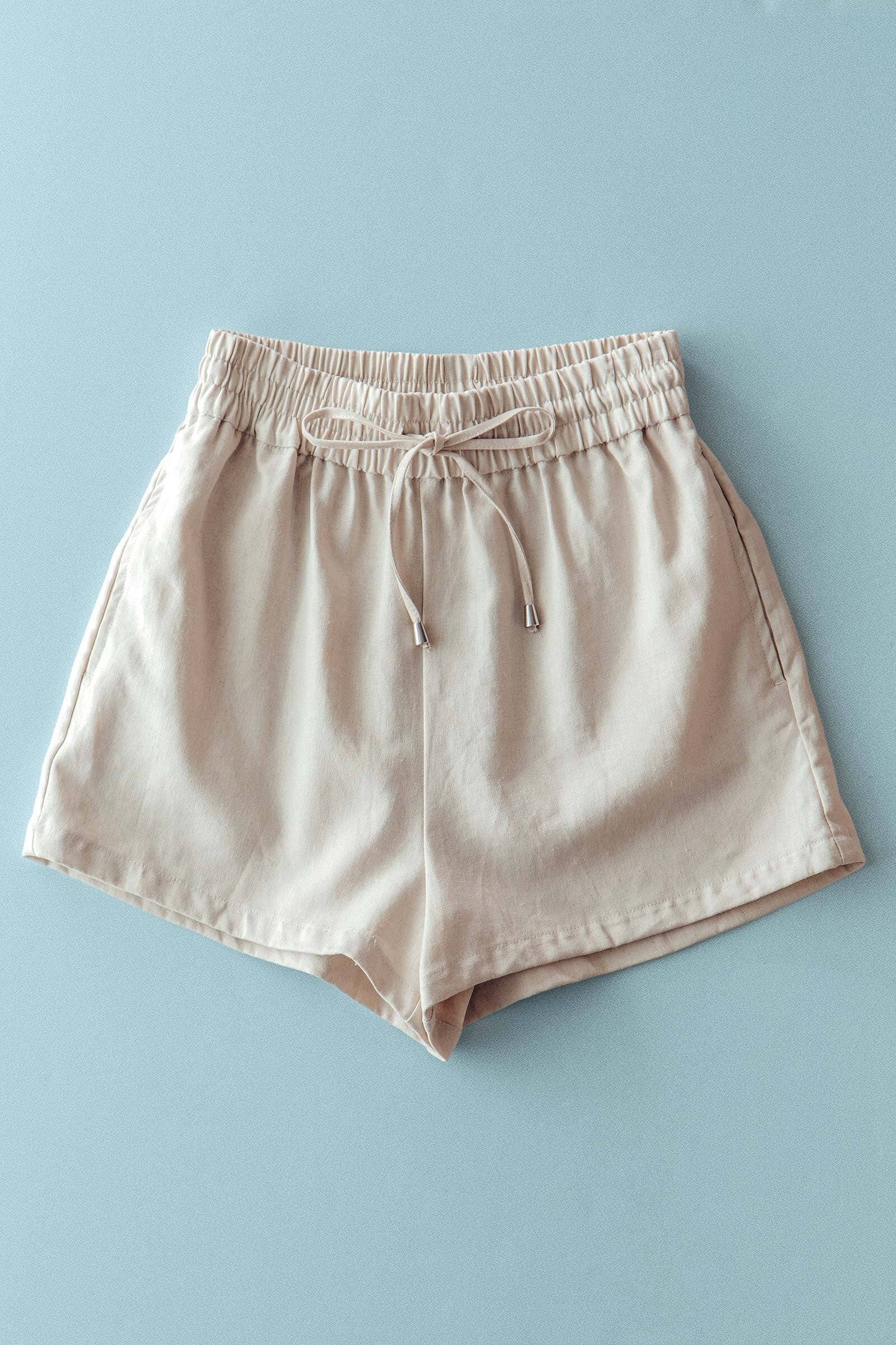 Urban Daizy Linen Blend Elastic Waist Drawstring Shorts Brown Shorts - Women's (UDZ-PT-00491) – alternate view 6