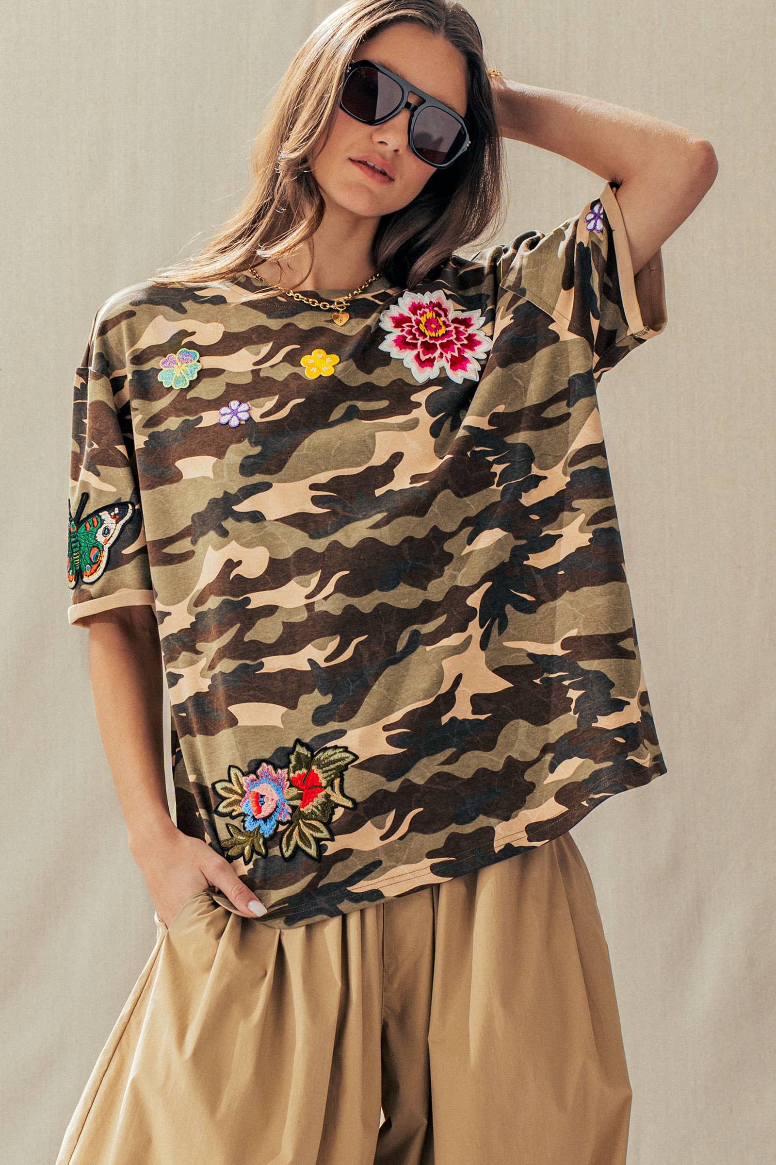 Urban Daizy Camo Floral Patch Oversized Cotton Tee Camouflage T-Shirt - Women's (UDZ-TP-01054) – alternate view 7