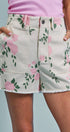 Urban Daizy Floral Print Raw Hem Cotton Shorts Cream-Pink Shorts - Women's (TNPT0839-Cream-Pink)