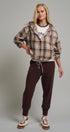 Plaid Flannel Hooded Shirt Jacket with Drawstring Hem in KHAKI - Women's Shirts & Blouses | Urban Daizy