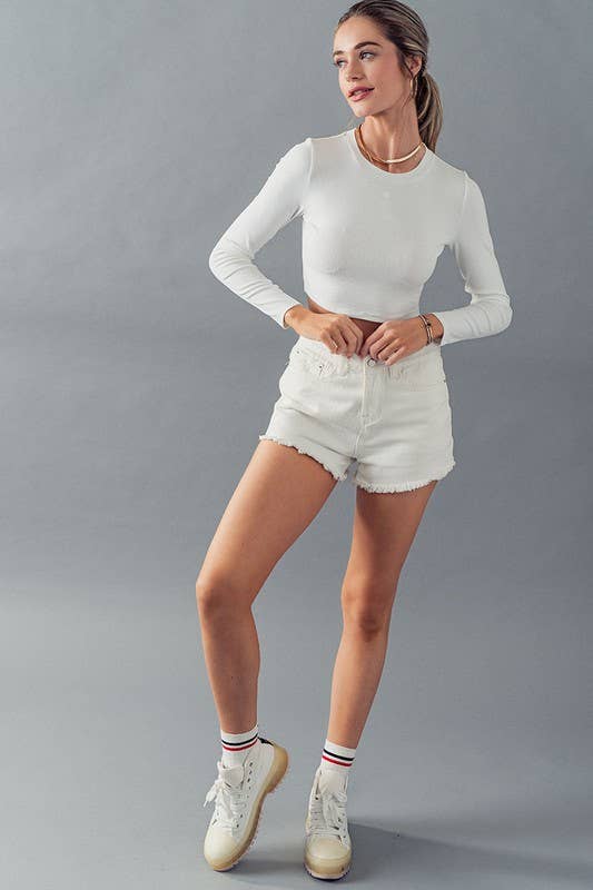 Urban Daizy Essential Fitted Long Sleeve Crew Crop Top Ivory Knit Top - Women's (UDZ-TP-00031) – alternate view 5