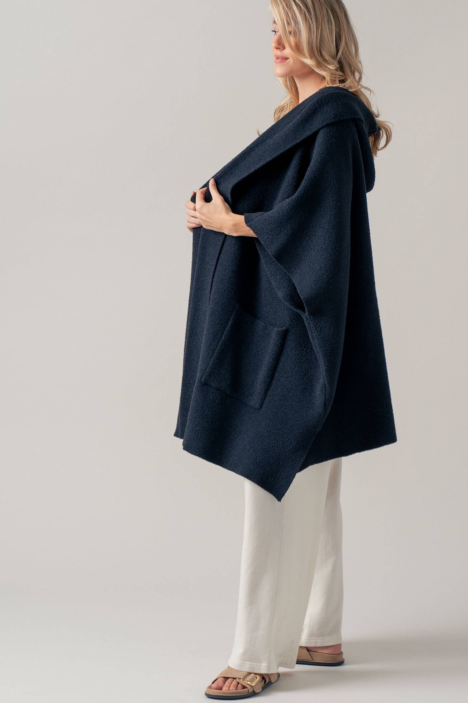 Oversized Cozy Hooded Open Front Knit Poncho