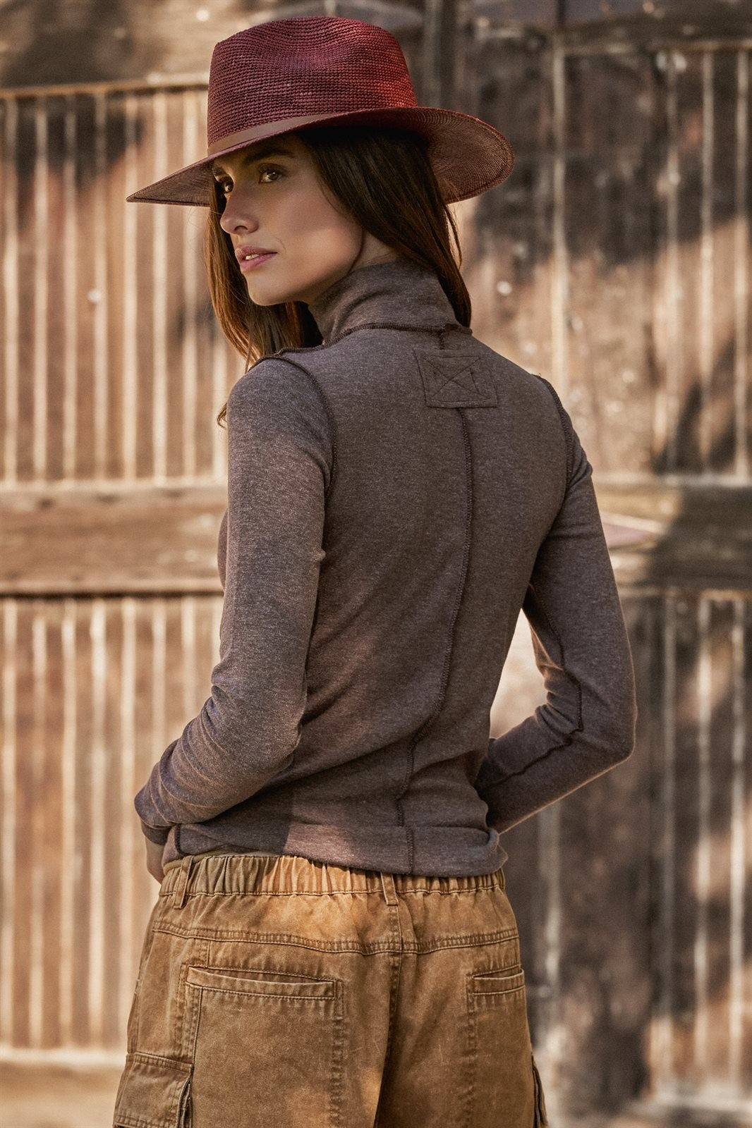 Classic Striped Long Sleeve Turtleneck Top in BROWN - Women's T-Shirts & Polos | Urban Daizy