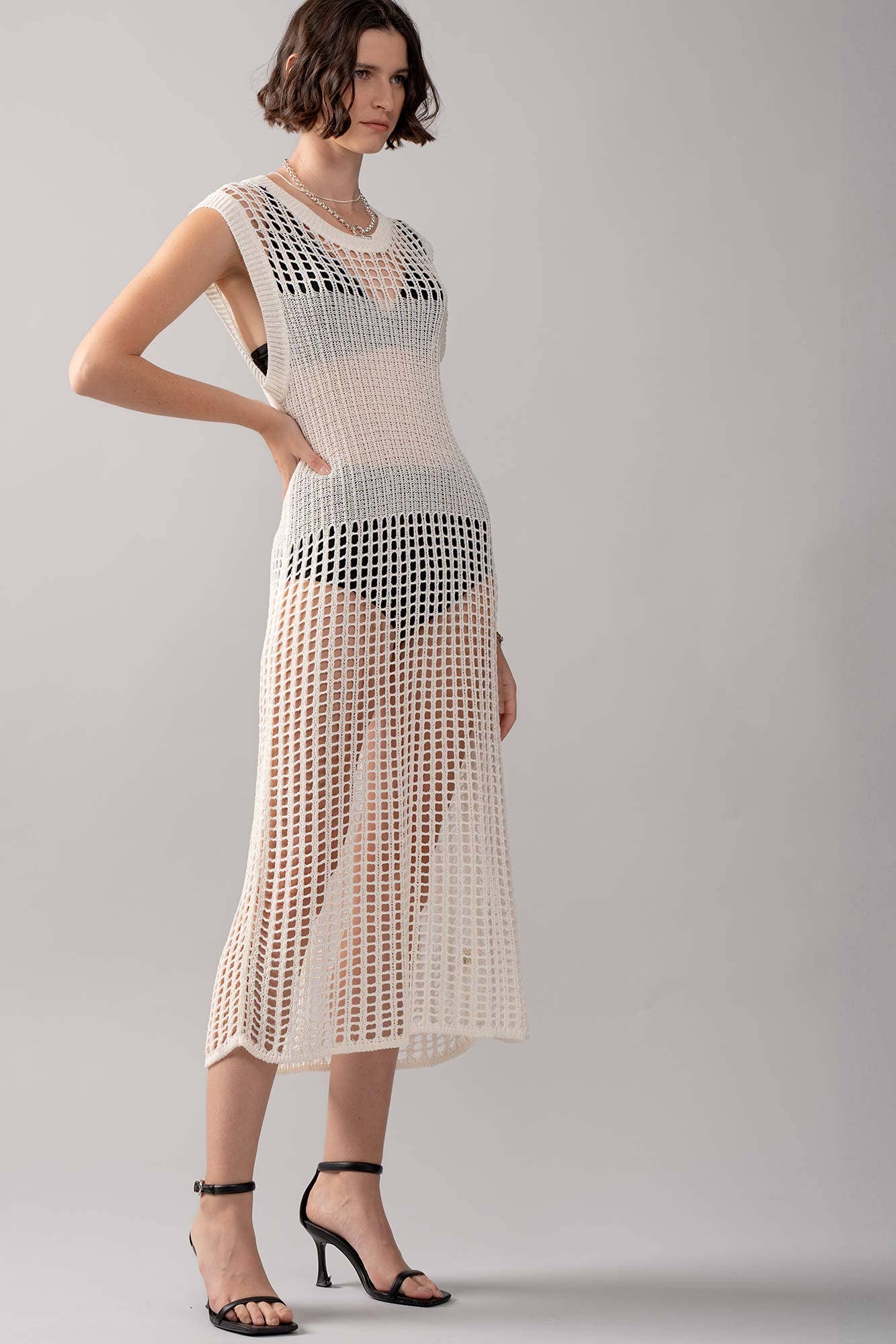 Urban Daizy Crochet Knit Hollow Out Cap Sleeve Maxi Dress Black Dress - Women's (UDZ-DR-00126) – alternate view 6