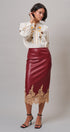 Faux Leather Lace Trim Midi Pencil Skirt in BURGUNDY - Women's Midi Skirts | Urban Daizy
