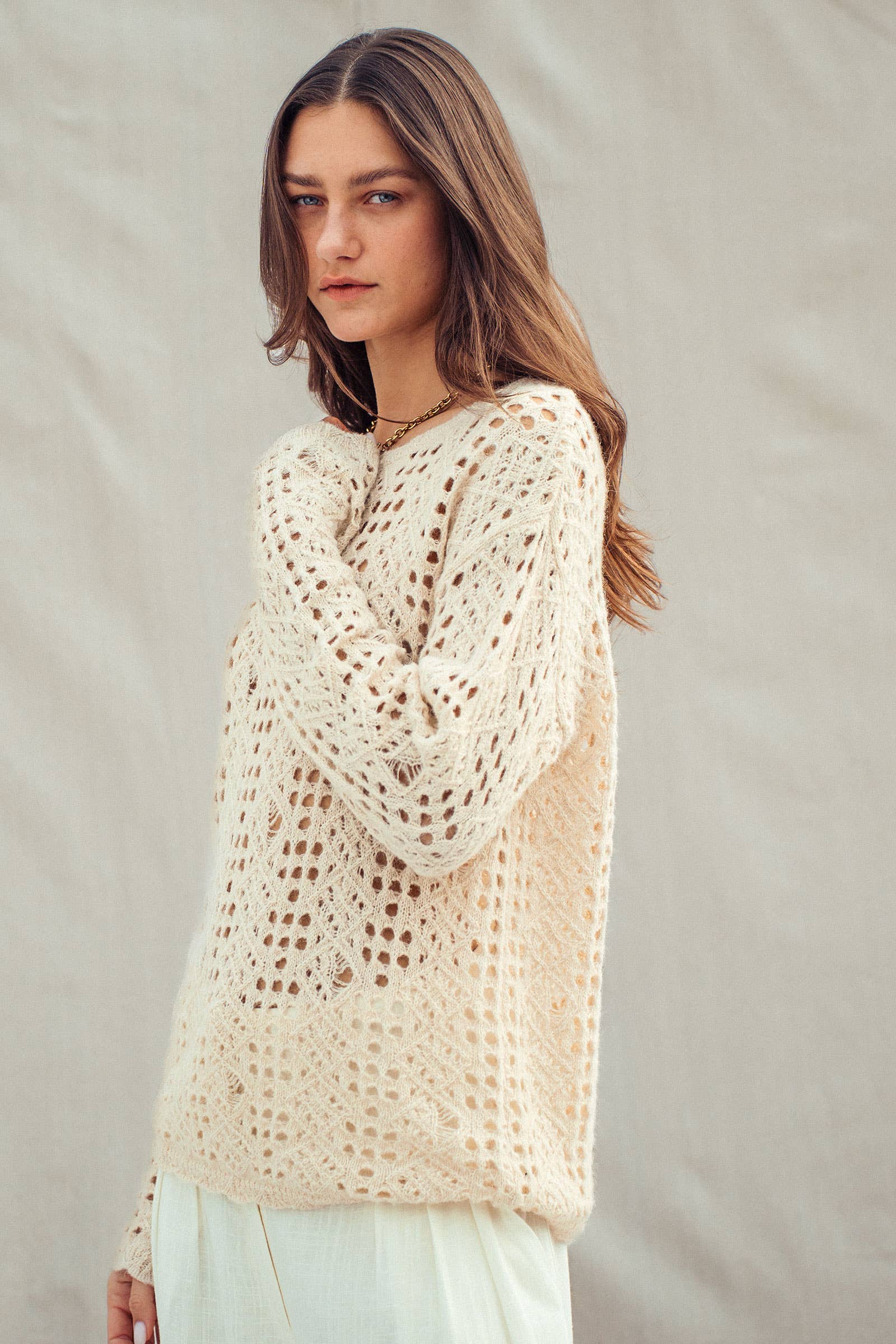 Relaxed Open-Knit Crochet-Style Sweater