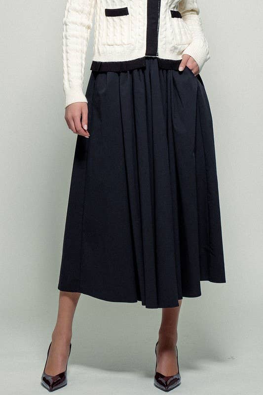 Urban Daizy Cotton Blend Pocketed Elastic Waist Midi Skirt Taupe Skirt - Women's (UDZ-SK-00070) – alternate view 18