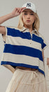 Urban Daizy Bold Striped Dolman Sleeve Polo Shirt Ivory Black Polo - Women's (UDZ-TP-00660) – alternate view 6