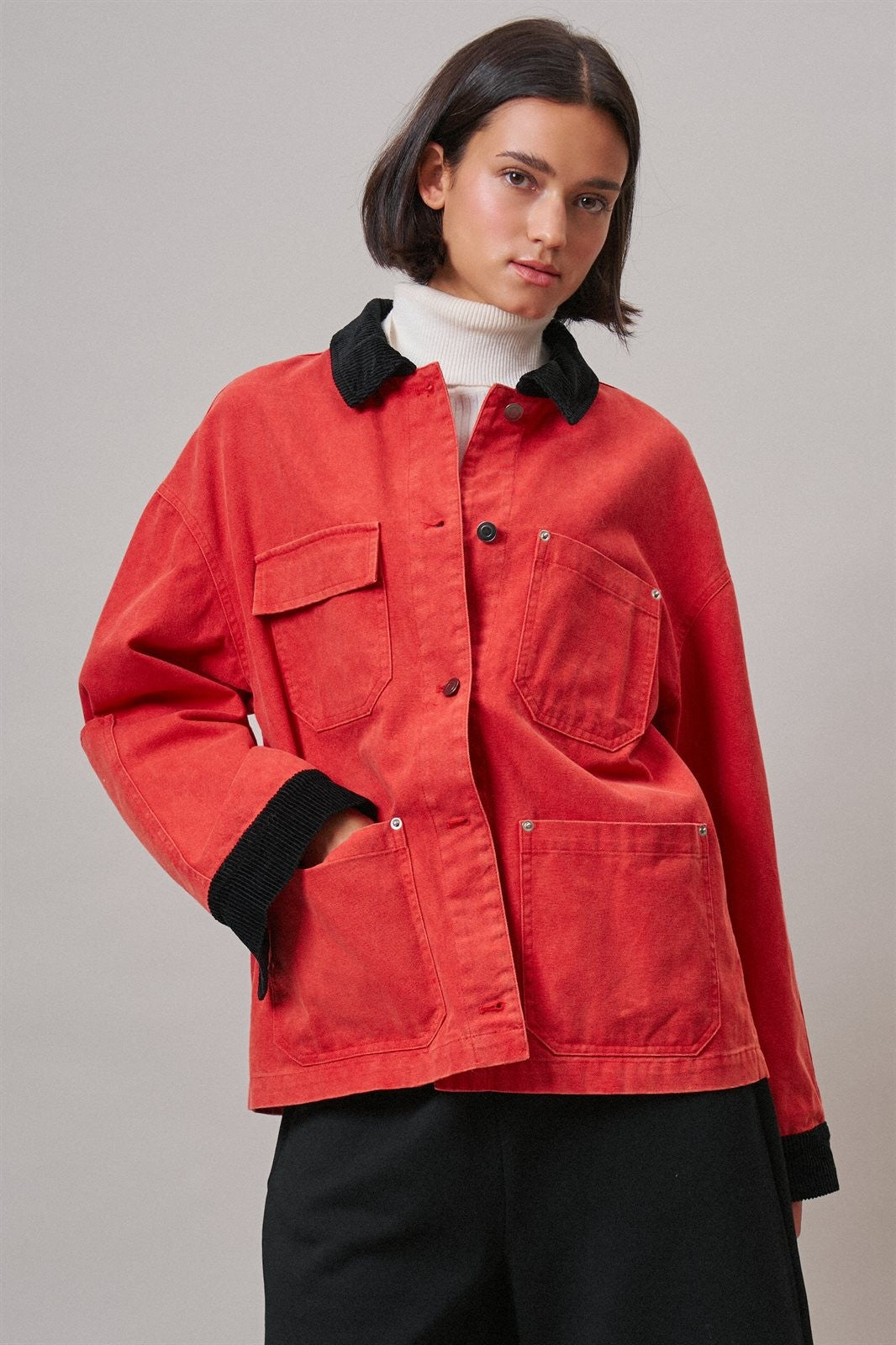 Oversized Utility Barn Jacket in RED - Women's Jackets & Blazers | Urban Daizy