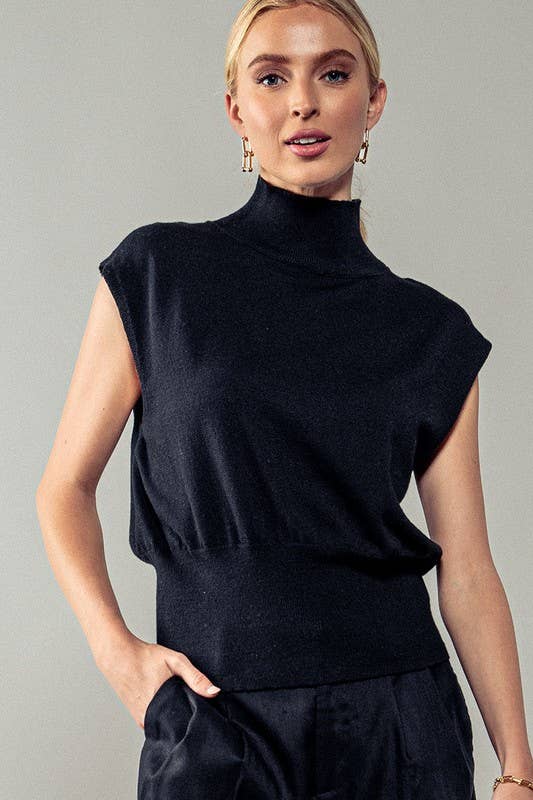 Sleeveless Mock Neck Wool Blend Knit Top