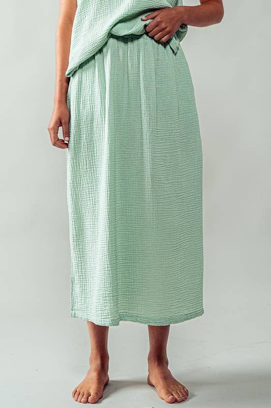 Urban Daizy Soft Double Gauze Elastic Waist Midi Skirt Blue-Sage Skirt - Women's (UDZ-SK-00060) – alternate view 7