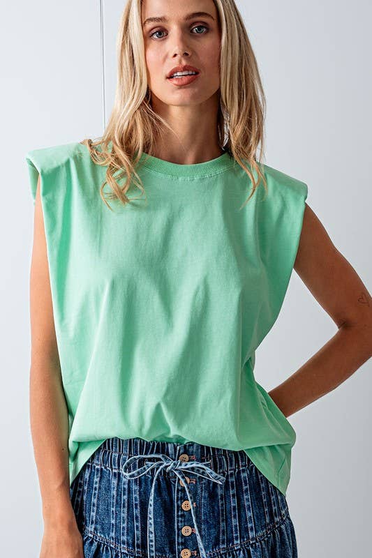 Urban Daizy Padded Shoulder Sleeveless Cotton Muscle Tee Mint T-Shirt - Women's (UDZ-TP-00589)