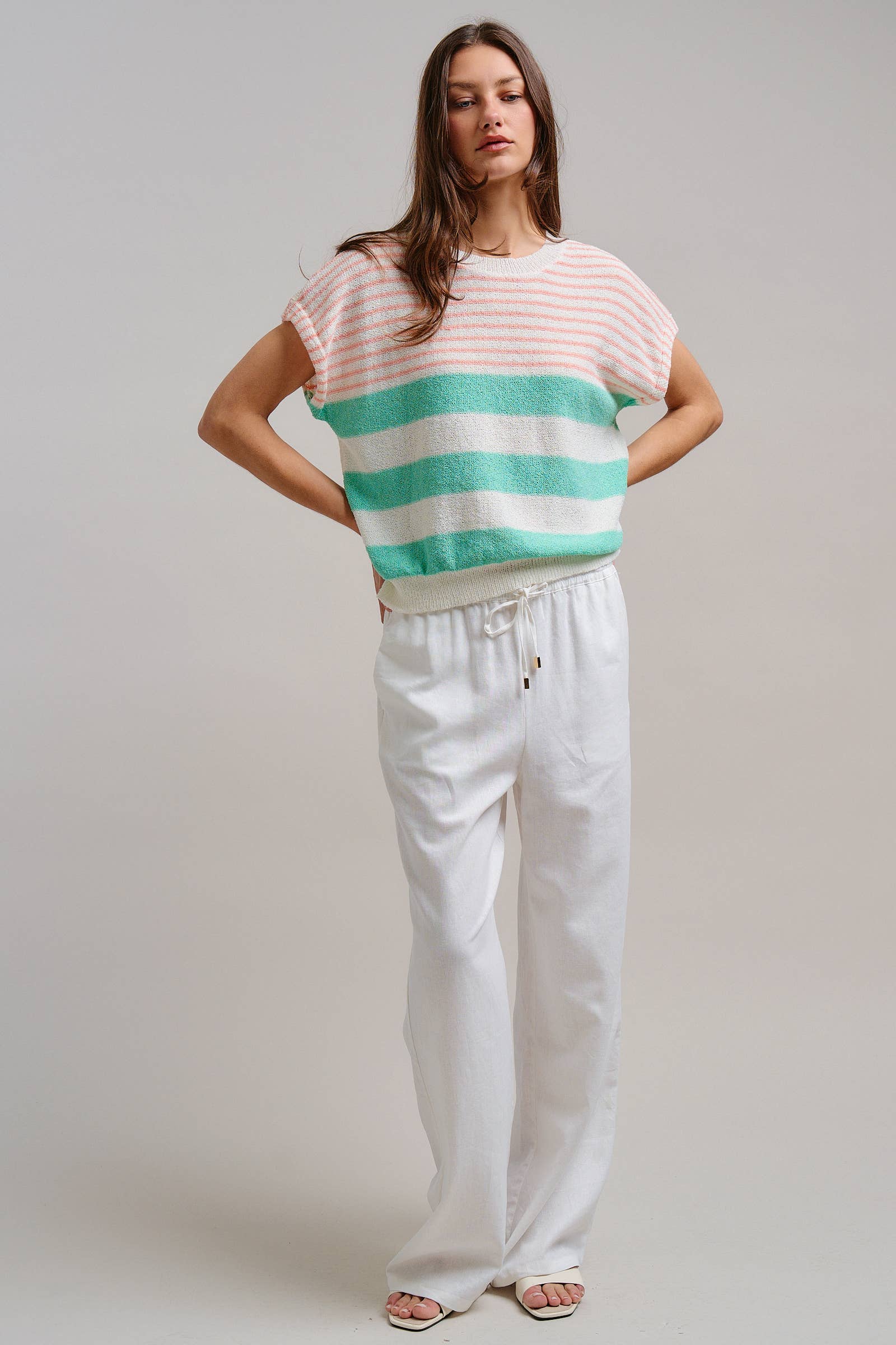 Urban Daizy Retro Striped Textured Knit Sweater Tee Mint Knit Sweater - Women's (TNTP4000-Mint) – alternate view 14