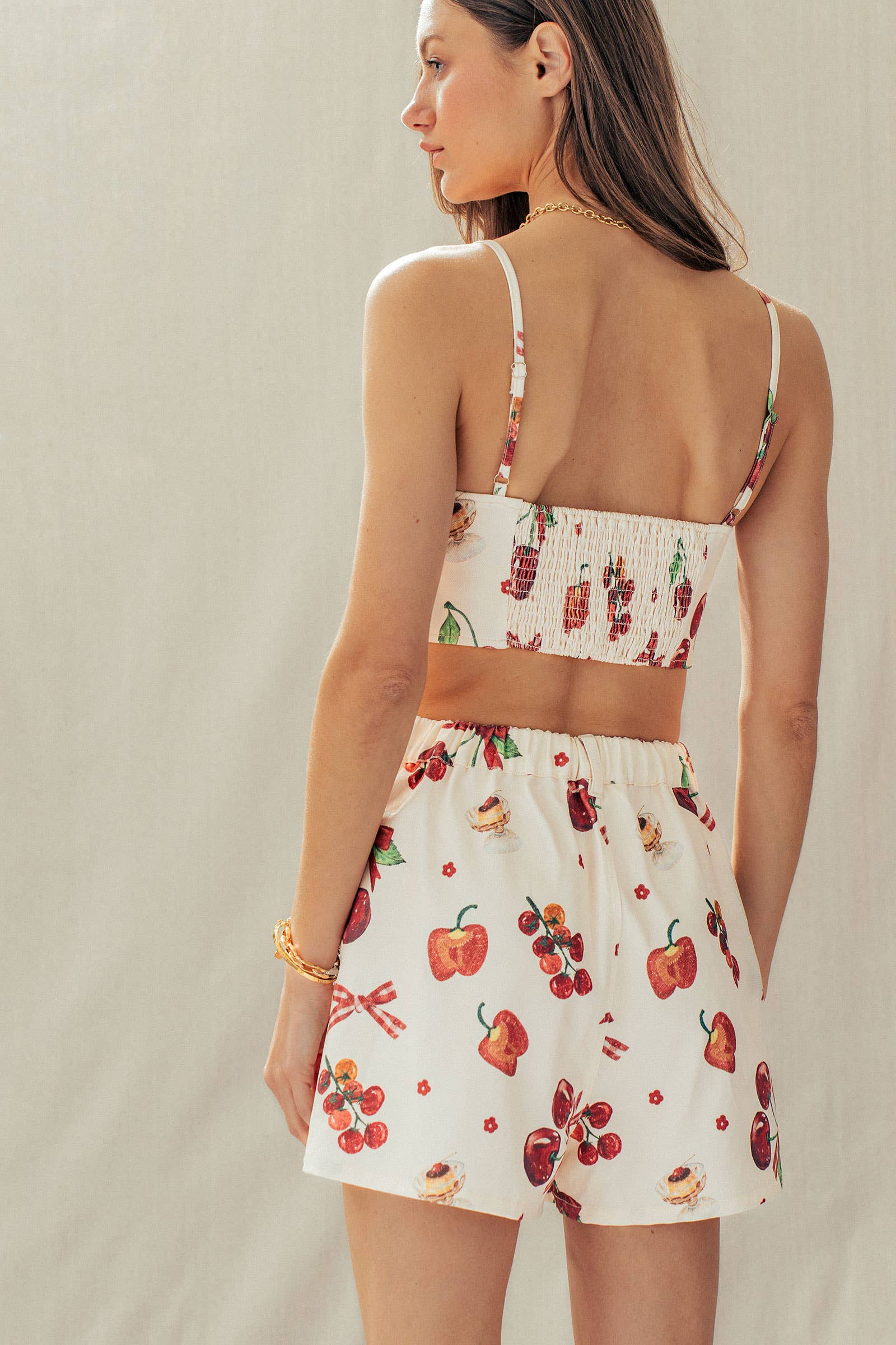 Urban Daizy Cherry & Bow Print Cotton Two-Piece Set Ivory-Multi Top & Short Set (NOT Loungewear) - Women's (UDZ-AC-00237) – alternate view 6