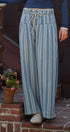 Striped Denim Wide Leg Palazzo Pants Vintage Wash Boho Coast in LT DENIM - Women's Casual Pants | Urban Daizy