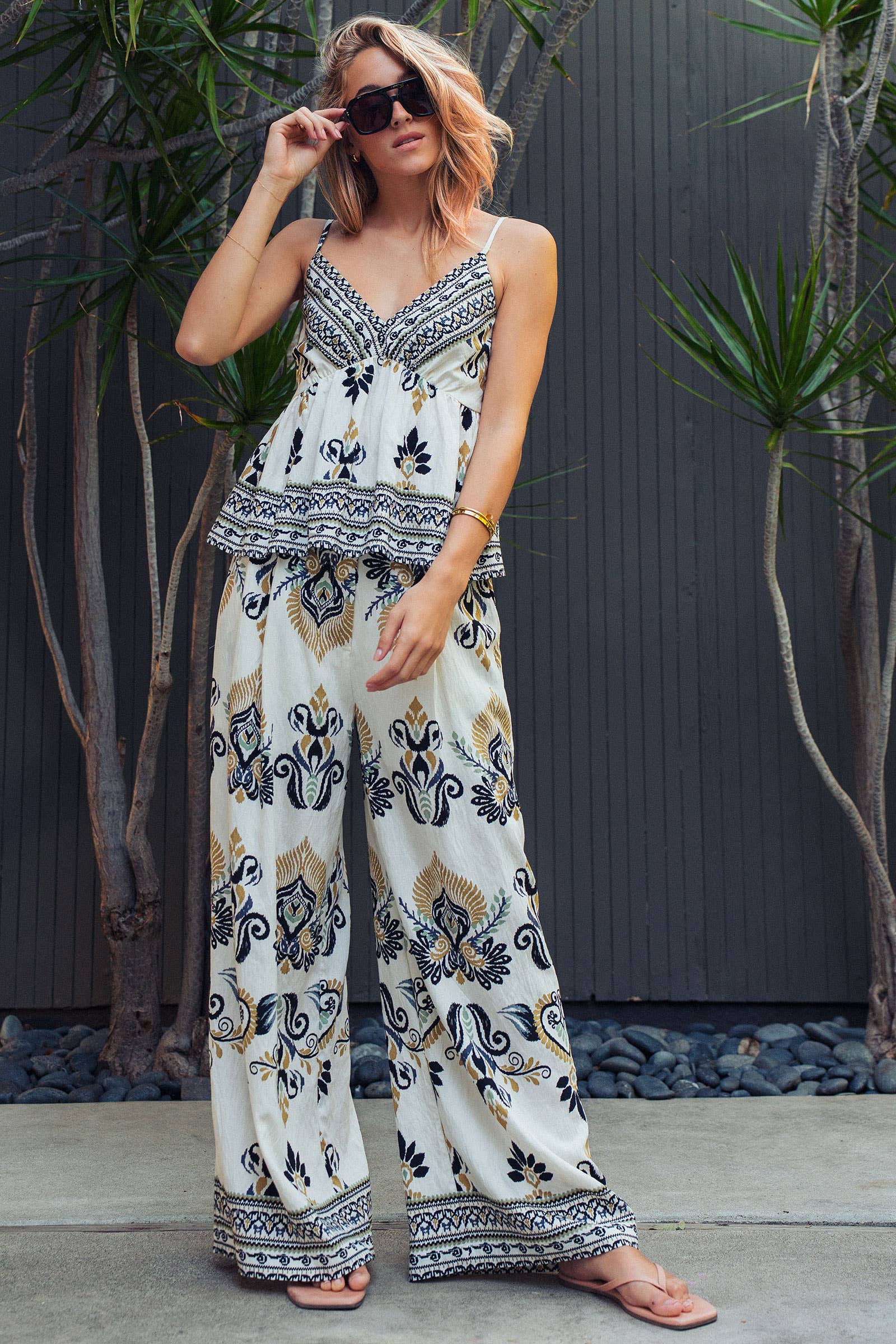 Urban Daizy Boho Paisley Print Wide Leg Palazzo Pants Black Pants - Women's (UDZ-PT-00488) – alternate view 11