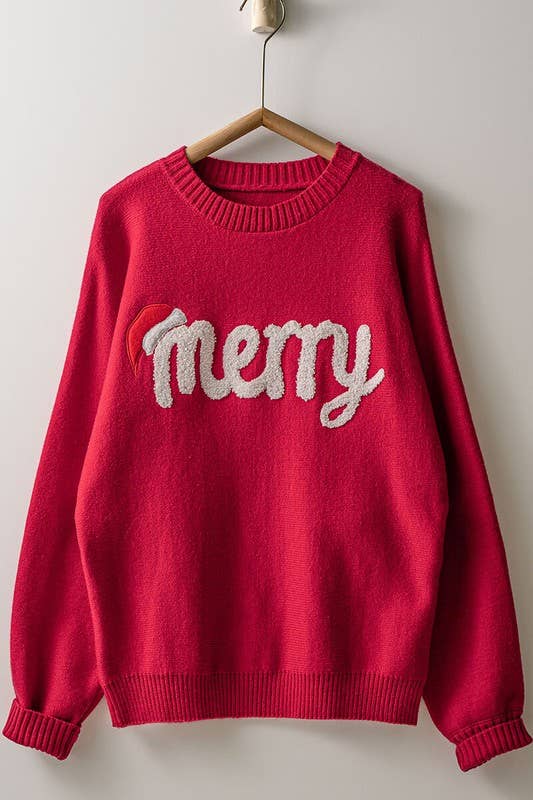 Urban Daizy Merry Embroidered Crewneck Sweater Ivory Knit Sweater - Women's (UDZ-KN-00488) – alternate view 3