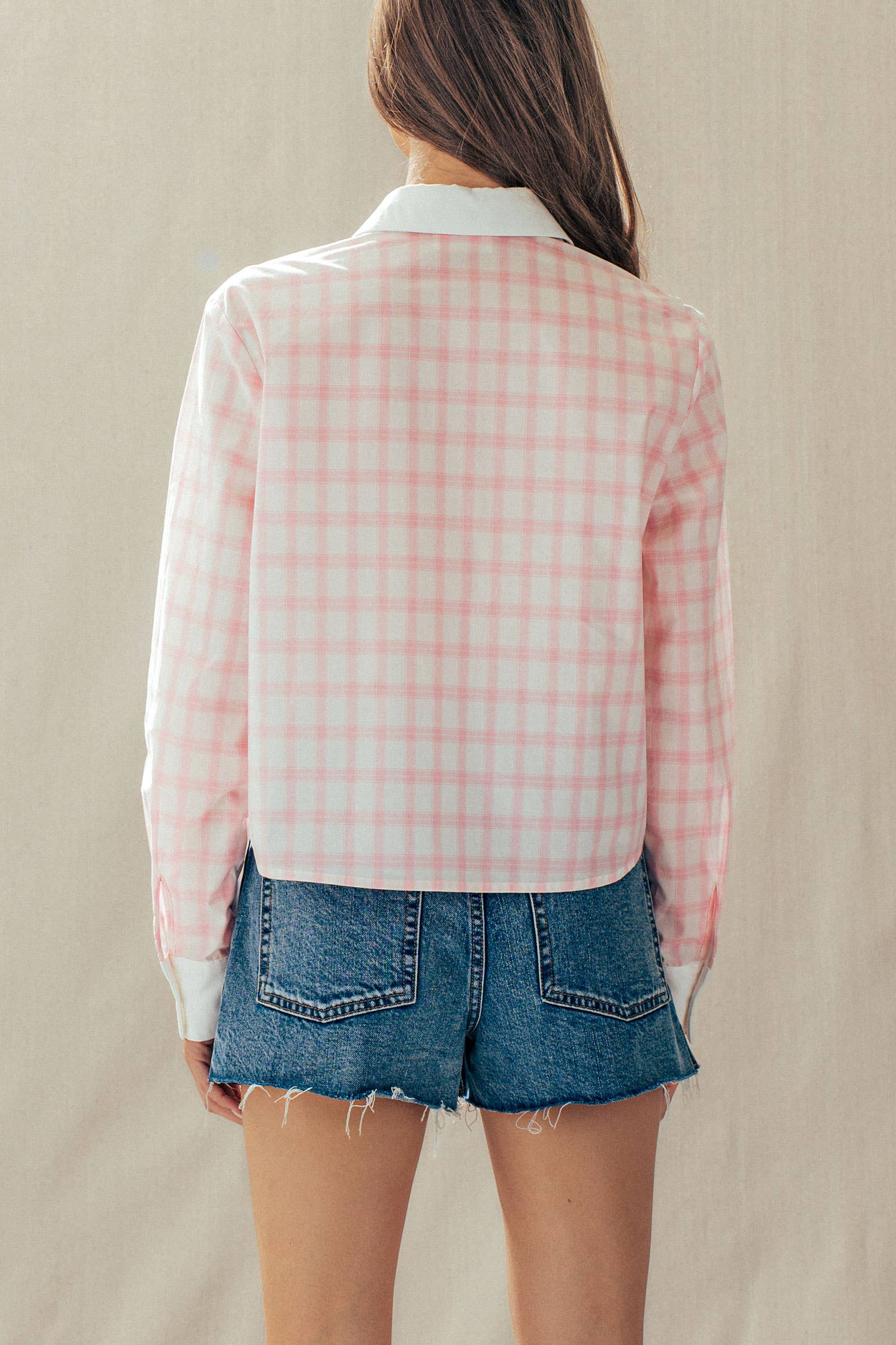 Contrast Collar Plaid Button Front Shirt
