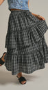 Plaid Tiered Ruffle Maxi Skirt Western Cowgirl Boho Long Ski in BLACK - Women's Midi Skirts | Urban Daizy