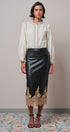 Faux Leather Lace Trim Midi Pencil Skirt in BLACK - Women's Midi Skirts | Urban Daizy