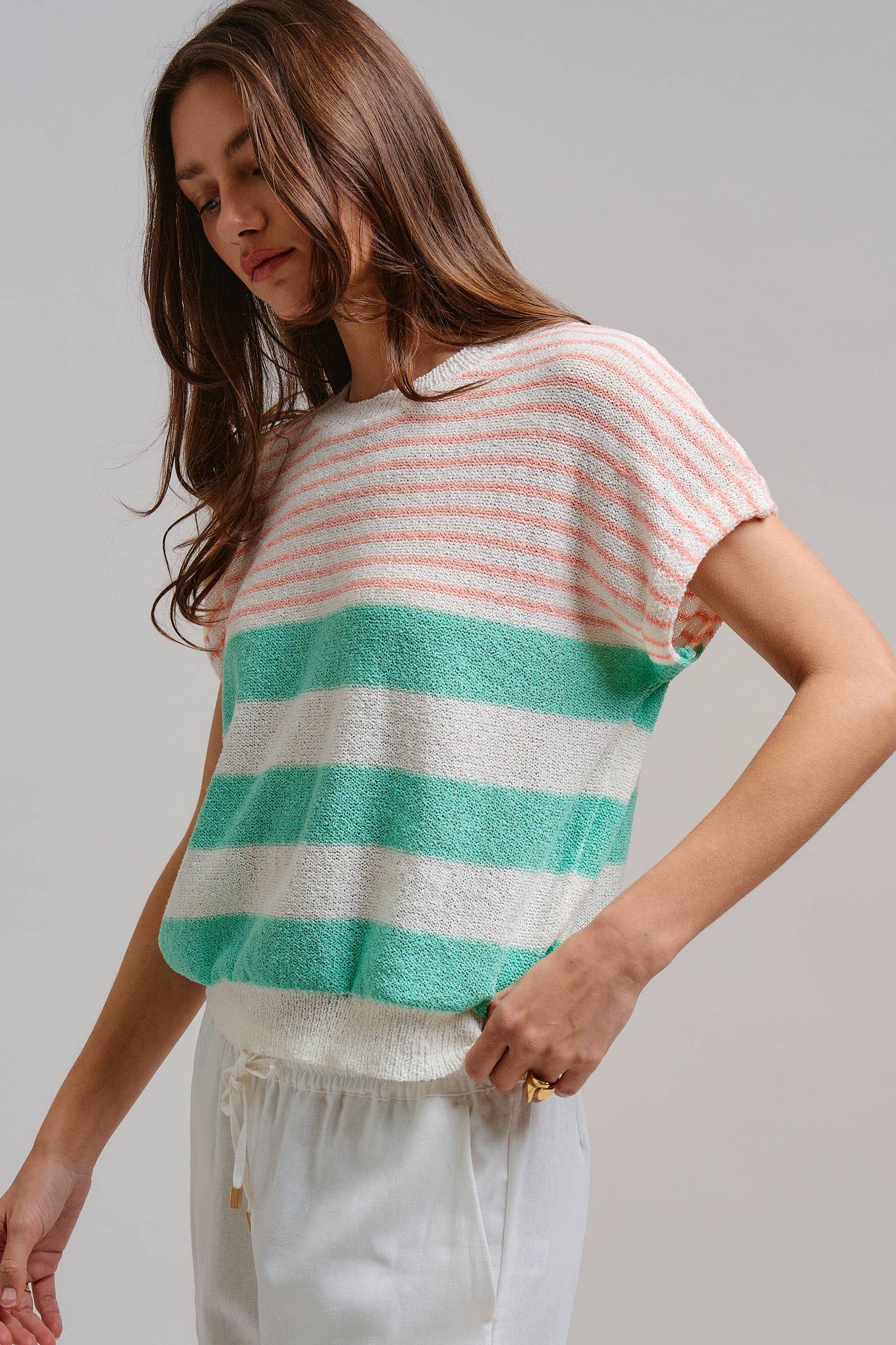 Urban Daizy Retro Striped Textured Knit Sweater Tee Mint Knit Sweater - Women's (TNTP4000-Mint) – alternate view 11
