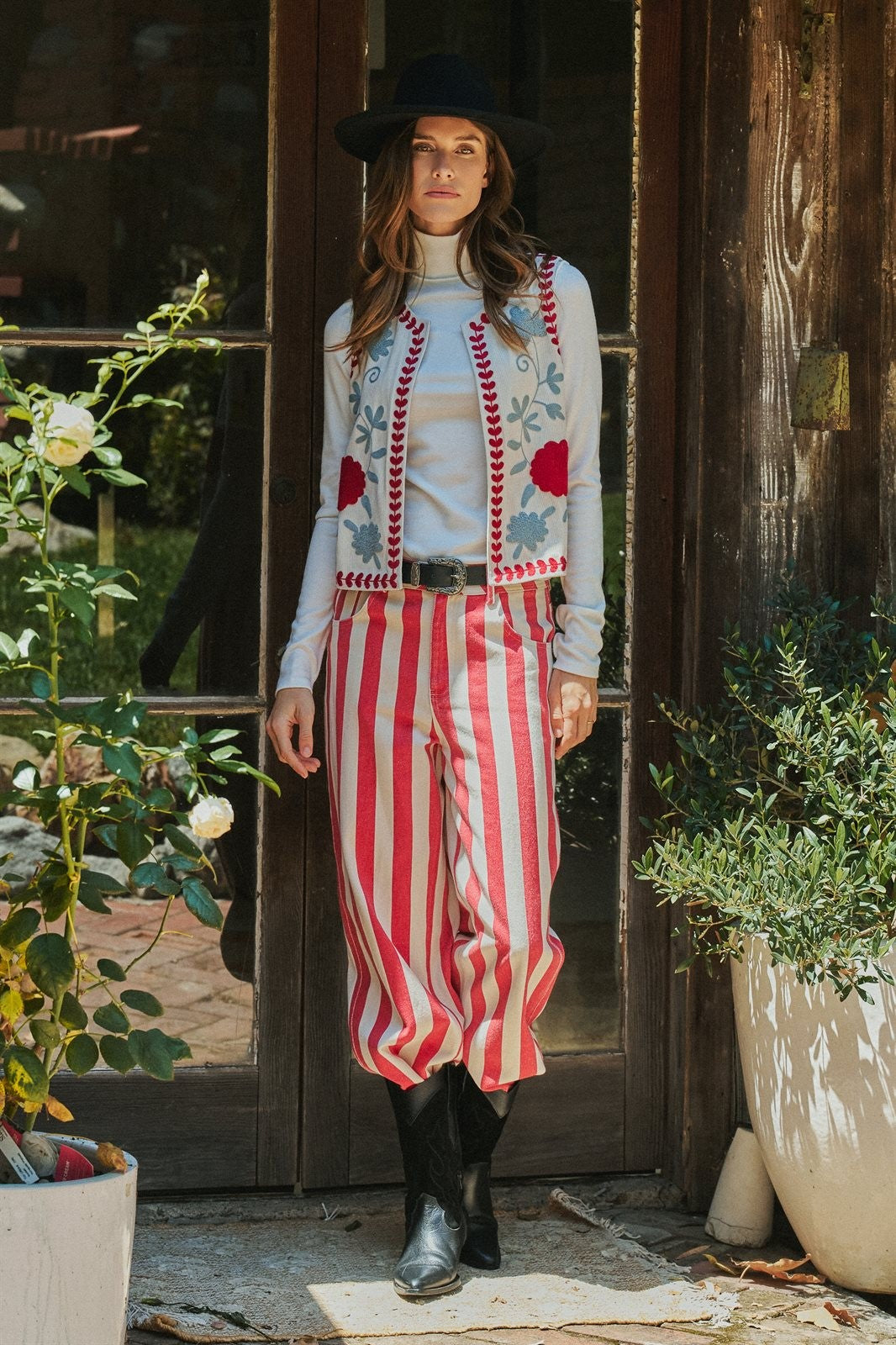Floral Embroidered Corduroy Vest with Heart Vine Trim in IVORY - Women's Vests | Urban Daizy