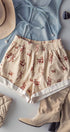 Urban Daizy Western Rodeo Ready Roundup Elastic Waistband Shorts Ivory Shorts - Women's (UDZ-DR-00390)