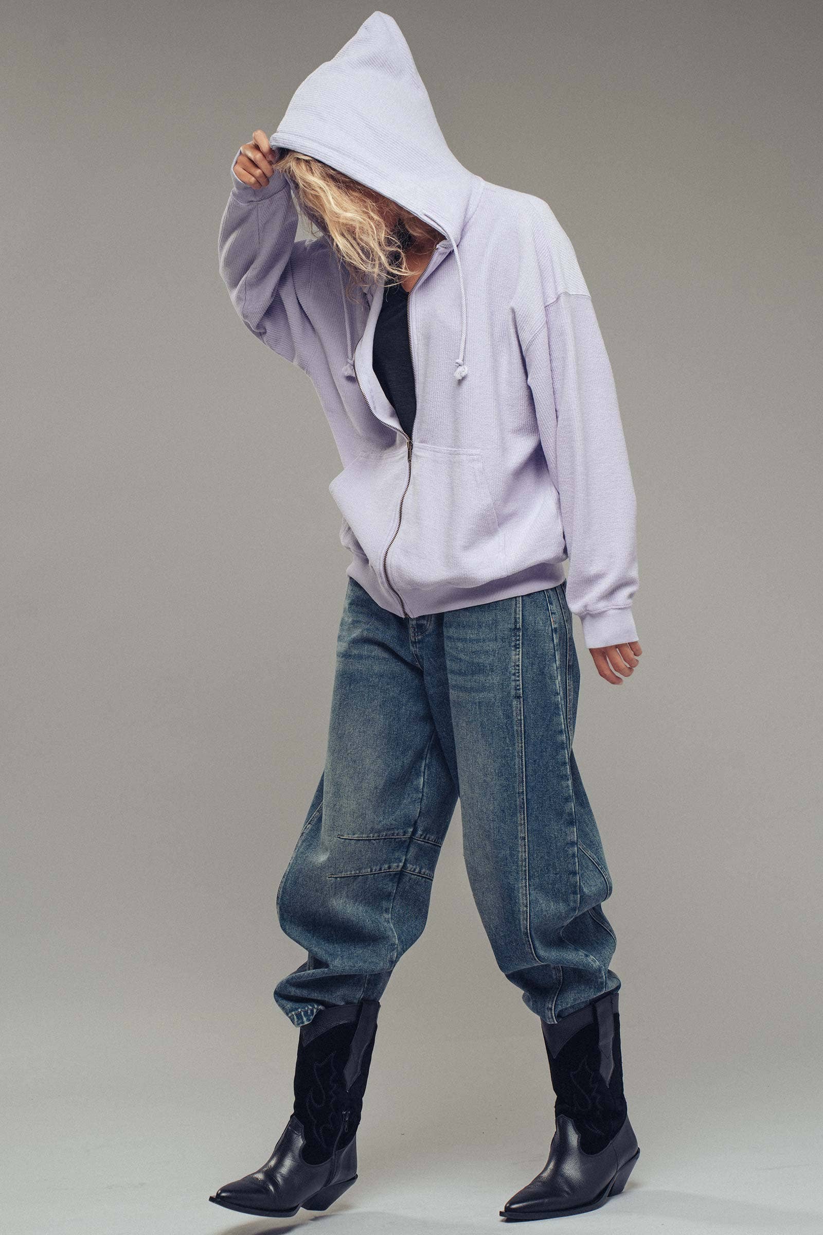 Urban Daizy Oversized Ribbed Dolman Sleeve Hoodie Cream Hoodie - Women's (UDZ-KN-00313) – alternate view 10