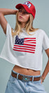 Urban Daizy American Flag Graphic Raw Edge Crop Tee White T-Shirt (Graphic) - Women's (UDZ-TP-01083-White) – alternate view 8